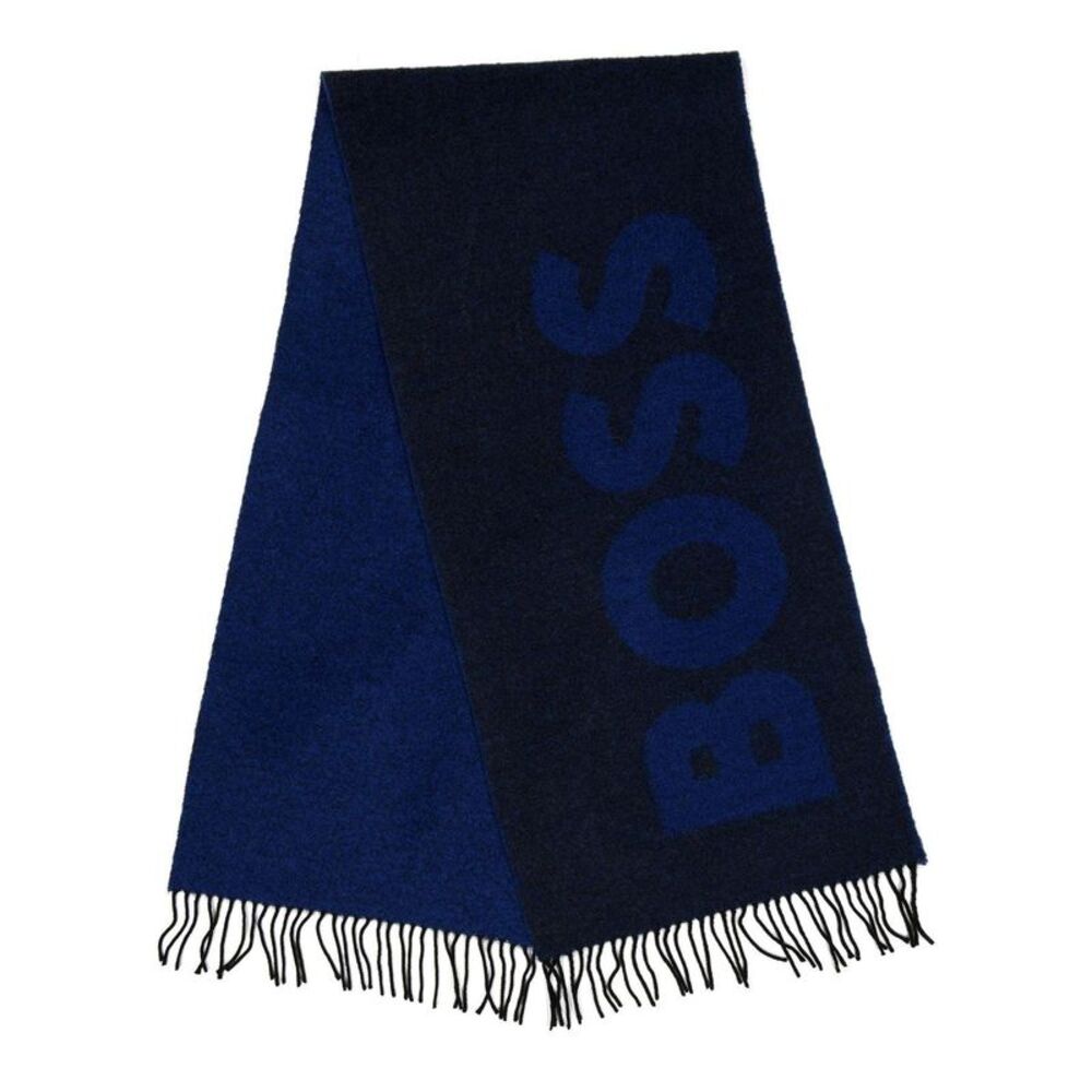 Boss Mens Logo Wool Midweight Scarf / Dark Blue